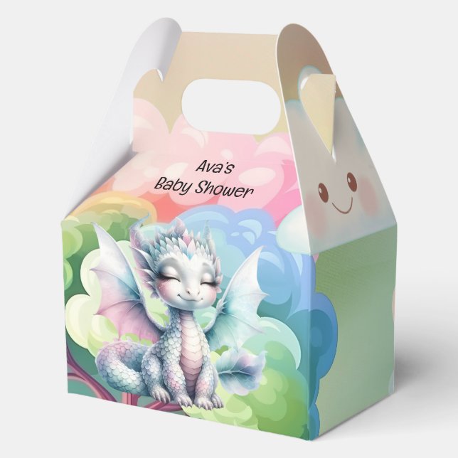 Cute Pastel Dragon Baby Shower Favour Box (Back)