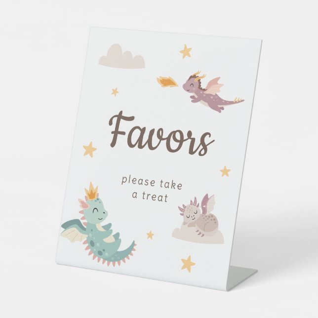 Cute Pastel Dragon Kids Birthday Party Favours Pedestal Sign (Front)
