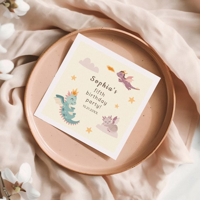 Cute Pastel Dragon Kids Birthday Party  Napkin (Creator Uploaded)