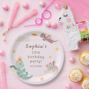 Cute Pastel Dragon Kids Birthday Party  Paper Plate