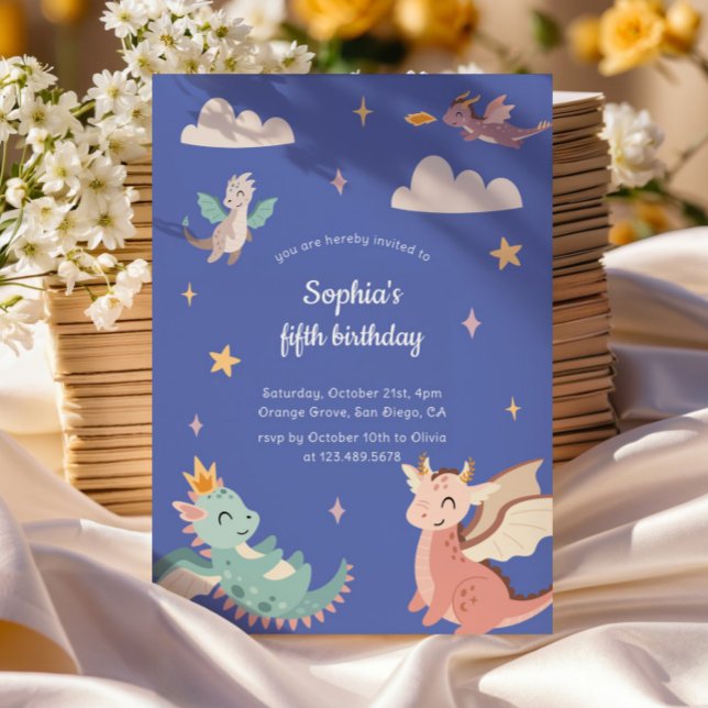 Cute Pastel Dragons Kids Birthday Party Invitation (Creator Uploaded)