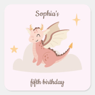 Cute Pastel Dragons Kids Birthday  Square Sticker