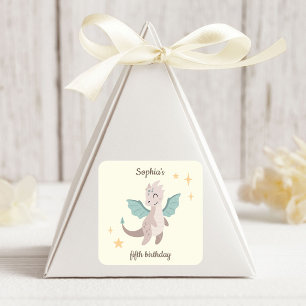 Cute Pastel Dragons Kids Birthday  Square Sticker
