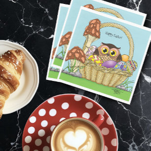 Cute Pastel Easter Basket Owl Eggs Mushrooms Napkin