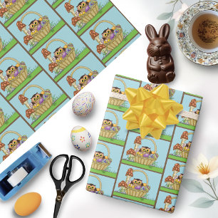 Cute Pastel Easter Basket Owl Eggs Mushrooms Wrapping Paper