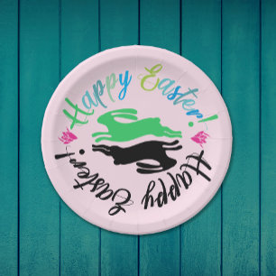 Cute Pastel Easter Bunnies Illustration  Paper Plate