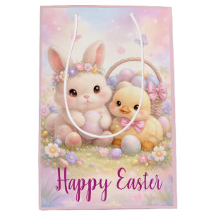 Cute Pastel Easter Bunny & Duck Medium Gift Bag