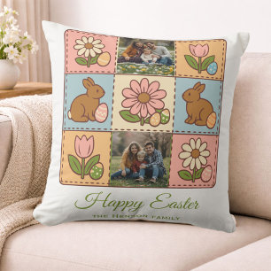 Cute Pastel Easter Bunny Flower Patchwork 2 Photo  Cushion