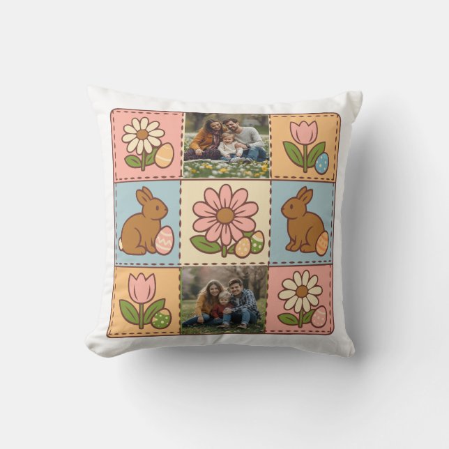 Cute Pastel Easter Bunny Flower Patchwork 2 Photo  Cushion (Front)