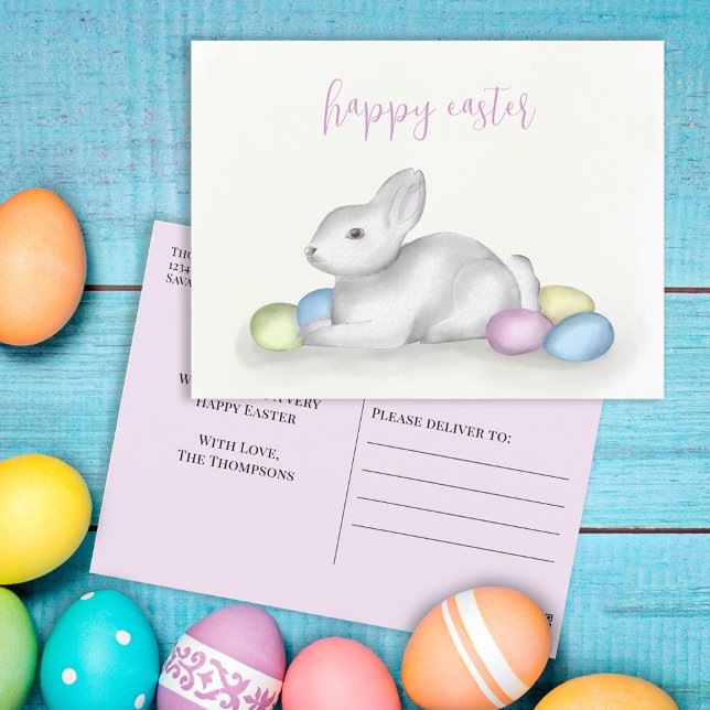 Cute Pastel Easter Bunny Simple Classic Colourful Holiday Postcard (Creator Uploaded)