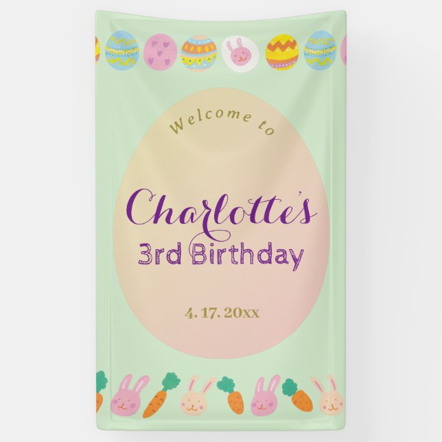 Cute Pastel Eggs Green Kids Birthday Welcom Banner (Vertical)