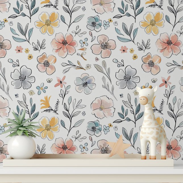 Cute Pastel Floral Botanical Pattern Wallpaper (Creator Uploaded)