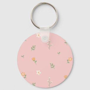 Cute Pastel Floral Pattern on Pink Background Key Ring