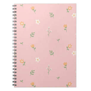 Cute Pastel Floral Pattern on Pink Background Notebook