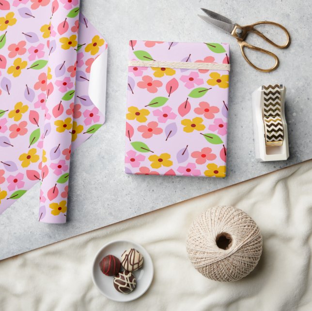 Cute Pastel Floral Pattern Soft Pink Girly Wrapping Paper (Crafts)