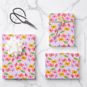 Cute Pastel Floral Pattern Soft Pink Girly Wrapping Paper Sheet
