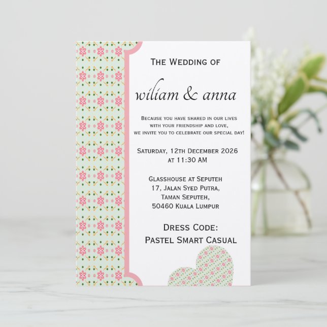 Cute Pastel Floral Seamless Pattern sweet pink Invitation (Standing Front)