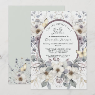Cute Pastel Flower Butterfly Lavender Yellow Baby Invitation