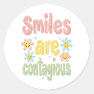 Cute Pastel Flower Smiles Are Contagious Classic Round Sticker