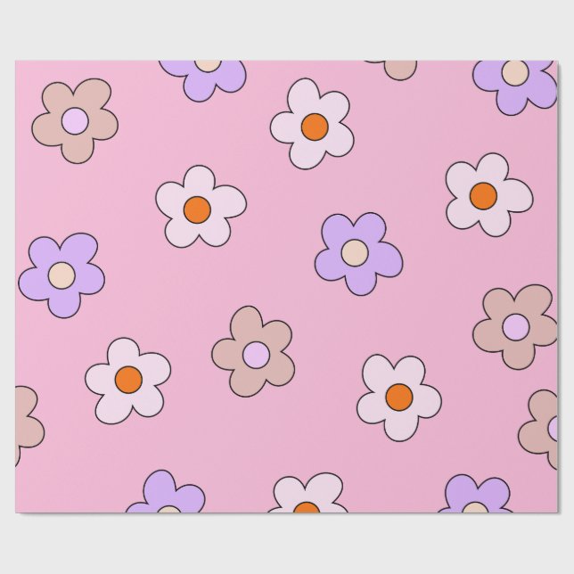 Cute Pastel Flower Wrapping Paper – Pink Floral  (Flat)