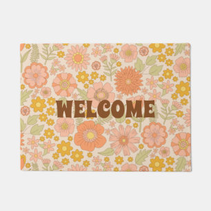 Cute Pastel Flowers Summer Floral Pattern Welcome Doormat