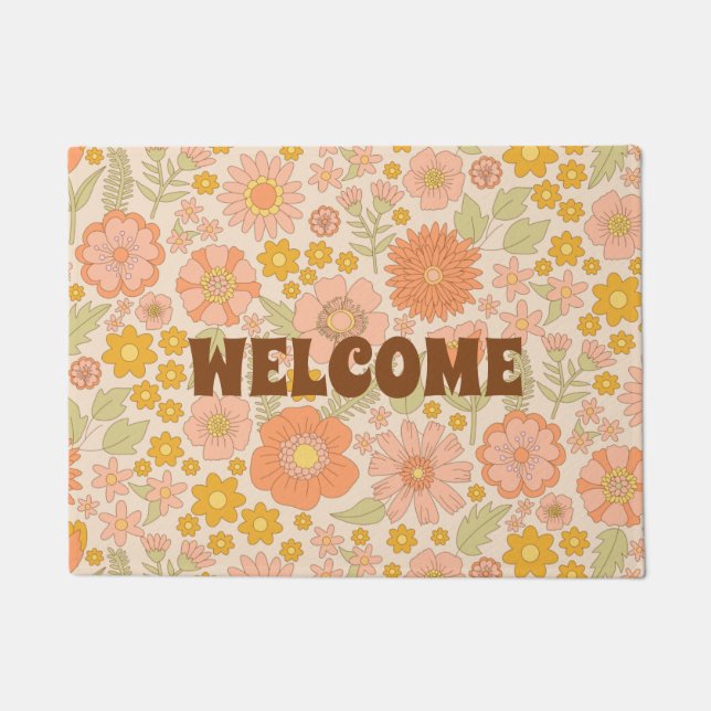 Cute Pastel Flowers Summer Floral Pattern Welcome  Doormat (Front)