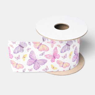 Cute Pastel Flying Butterflies Satin Ribbon