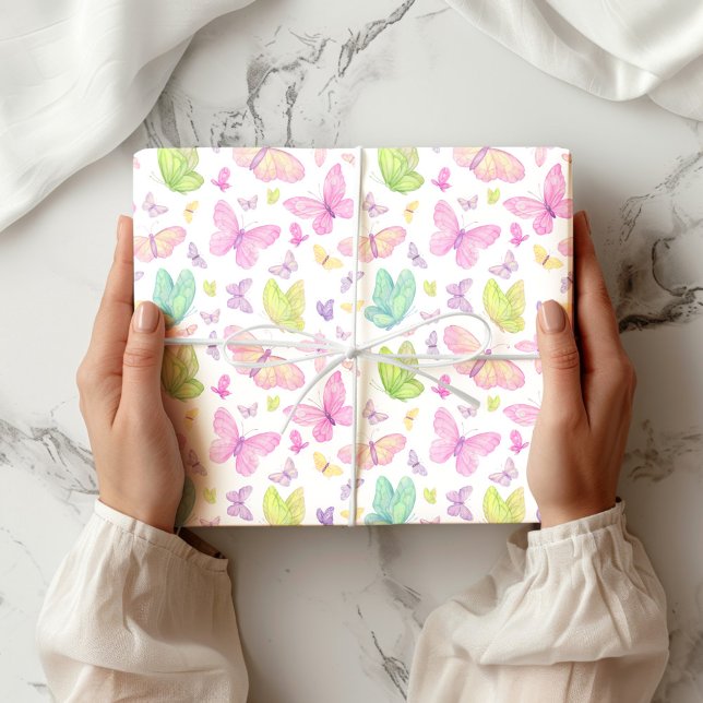 Cute Pastel Flying Butterflies Wrapping Paper (Creator Uploaded)
