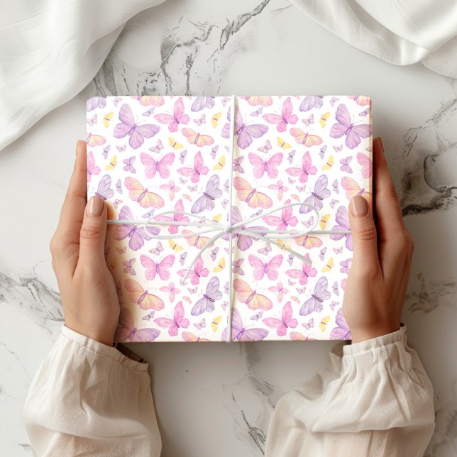 Cute Pastel Flying Butterflies Wrapping Paper (Creator Uploaded)