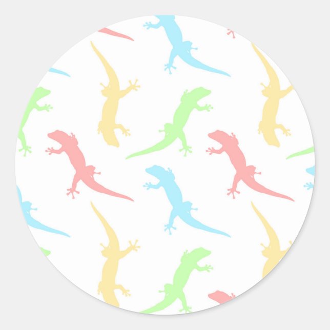 Cute Pastel Gecko Lizard Seamless Pattern Classic Round Sticker (Front)