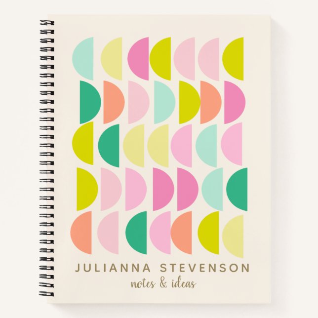 Cute Pastel Geometric Shapes Personalised Name Notebook (Front)