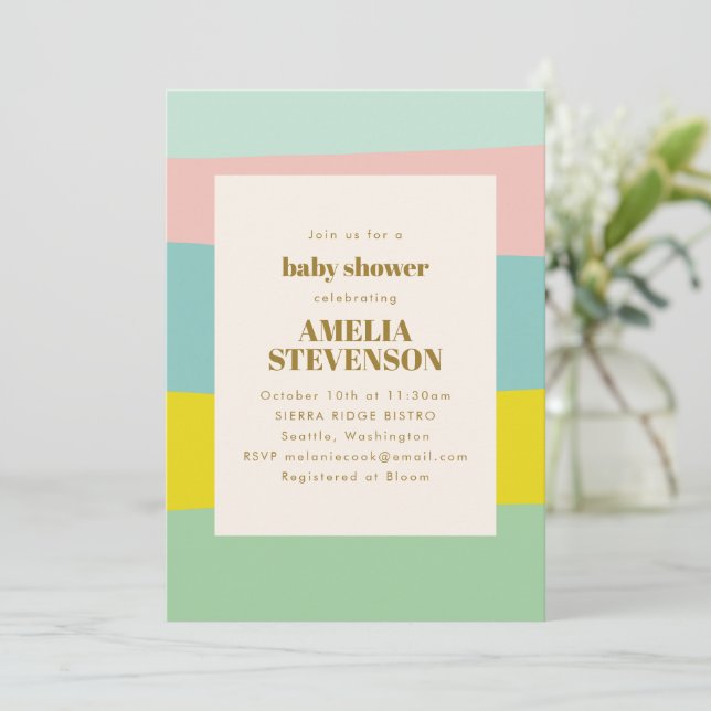 Cute Pastel Geometric Spring Mint Baby Shower  Invitation (Standing Front)