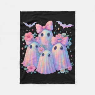 Cute Pastel Ghost Boo Crew Floral Matching Hallowe Fleece Blanket