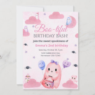 Cute Pastel Ghost Halloween Birthday Invitation