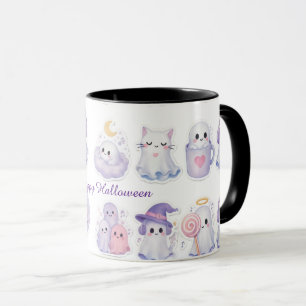 Cute Pastel Ghost Halloween Cat Witch Coffee Mug