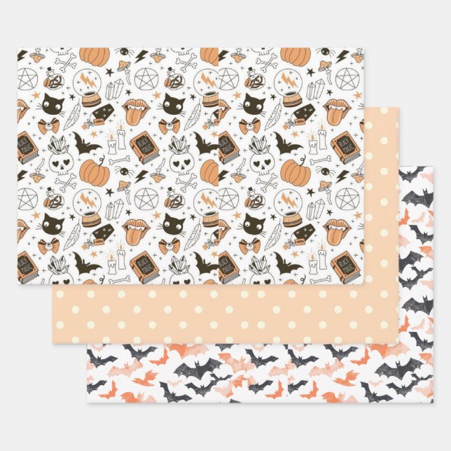Cute Pastel Ghost Halloween Wrapping Paper Sheet (Set)