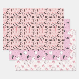 Cute Pastel Ghost Halloween Wrapping Paper Sheet