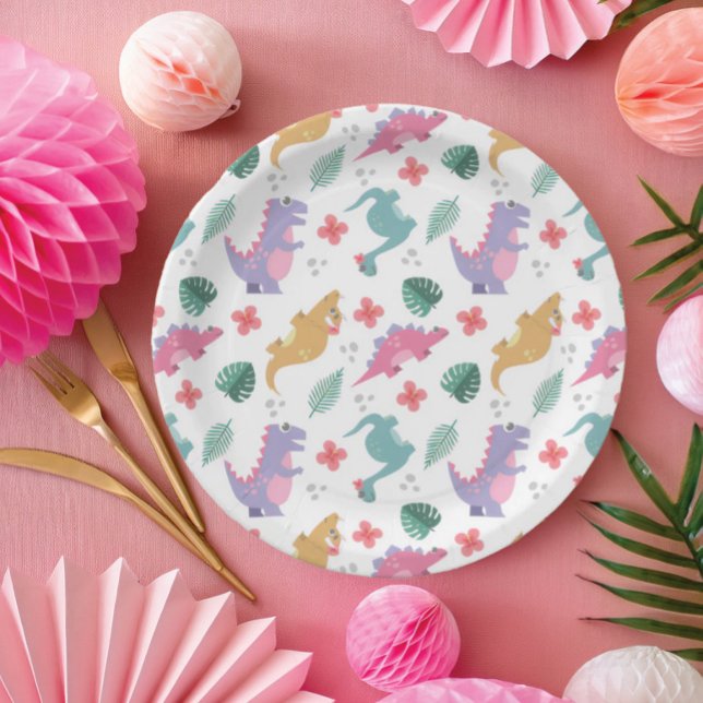 Cute Pastel Girl Dinosaur Paper Plate (Creator Uploaded)