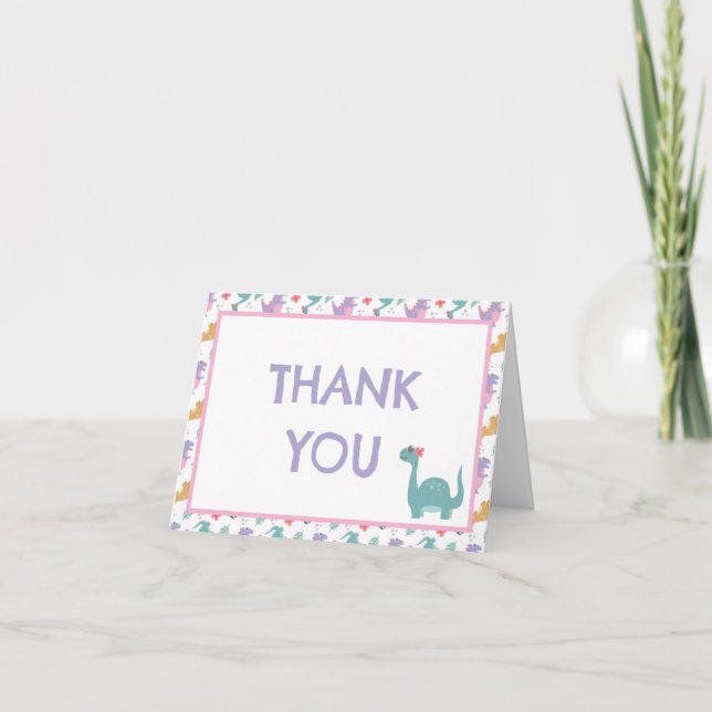 Cute Pastel Girl's Dinosaur  Thank You Card (Front)