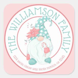 Cute Pastel Gnome Family Name Return Address Squar Square Sticker