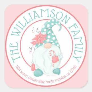 Cute Pastel Gnome Family Name Return Address Squar Square Sticker