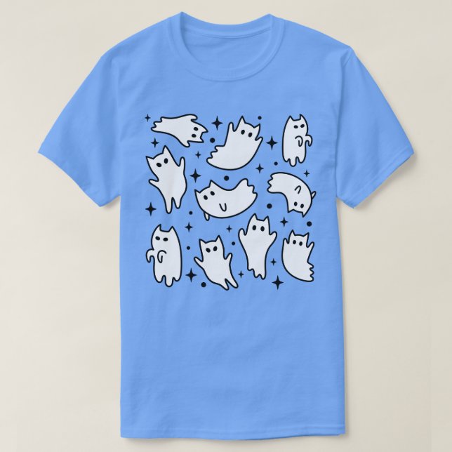 Cute Pastel Goth Kawaii Ghost Cats Pink Pattern T-Shirt (Design Front)