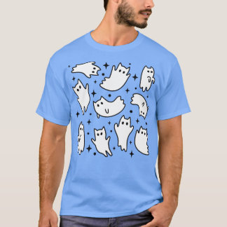 Cute Pastel Goth Kawaii Ghost Cats Pink Pattern T-Shirt