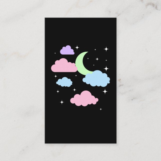 Cute Pastel Goth Moon Clouds Kawaii Business Card (Front)