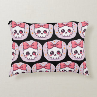 Cute Pastel Goth Skull with Bow Decorative Cushion