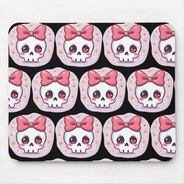 Cute Pastel Goth Skull with Bow Mouse Mat (Front)