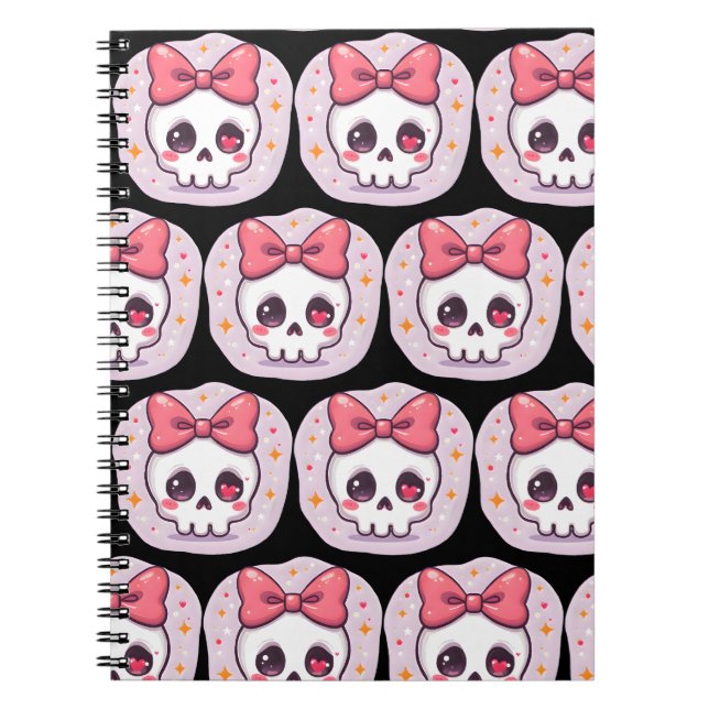 Cute Pastel Goth Skull with Bow Notebook (Front)