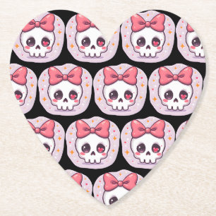 Cute Pastel Goth Skull with Bow Paper Coaster