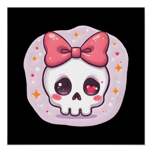 Cute Pastel Goth Skull with Bow Poster (Front)