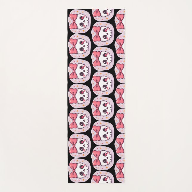 Cute Pastel Goth Skull with Bow Yoga Mat (Front)